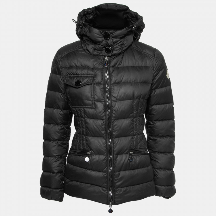 Pre Owned Moncler Black Synthetic Hooded Quilted Down Jacket S