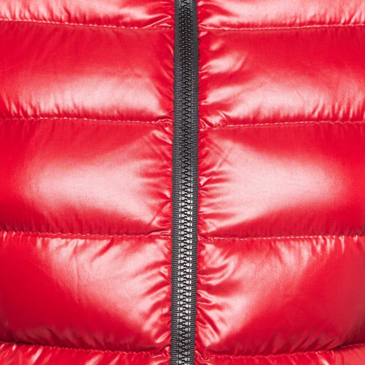 Pre Owned Moncler Red Synthetic Detachable Hood Puffer Jacket XS