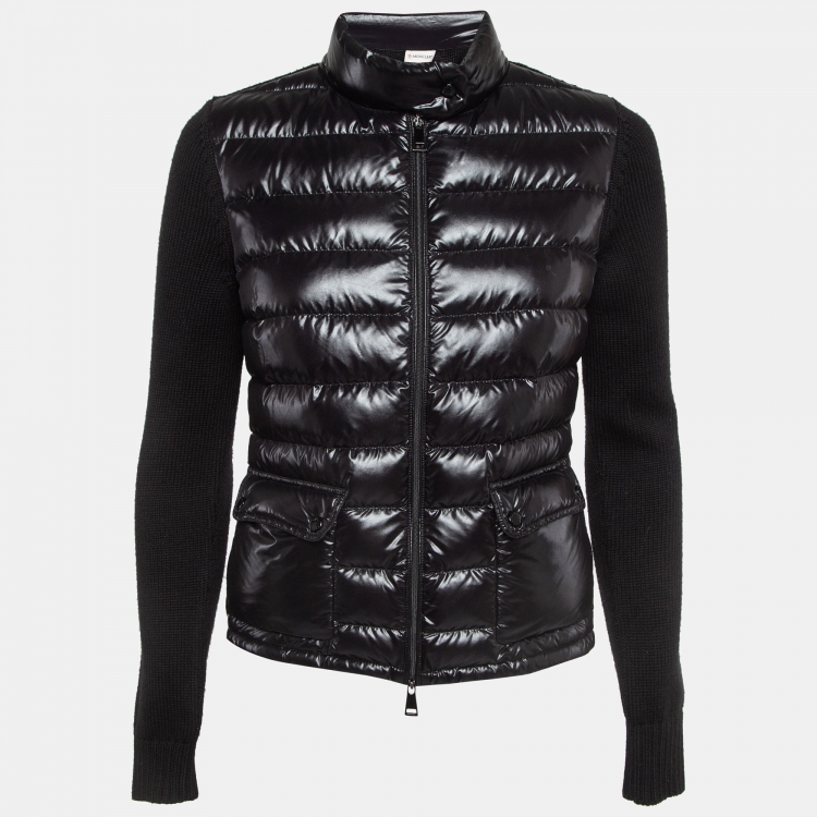 Pre Owned Moncler Black Synthetic Quilted and Wool Knit Zipper Jacket S