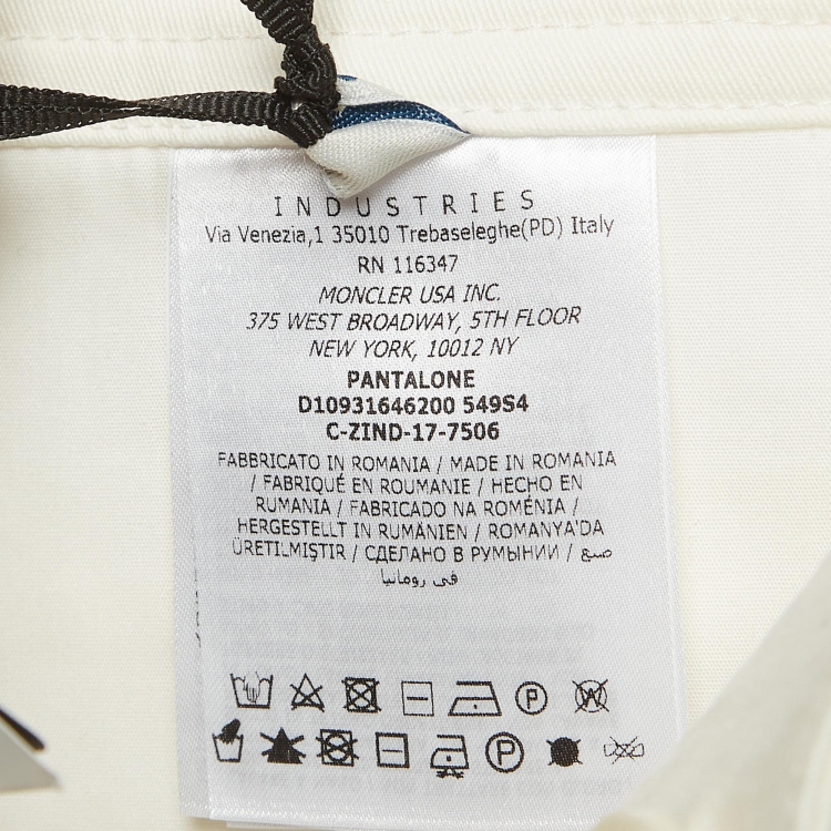 مملوكة مسبقًا Moncler White Contrast Hem Trim Cotton Wide Leg Trousers M
