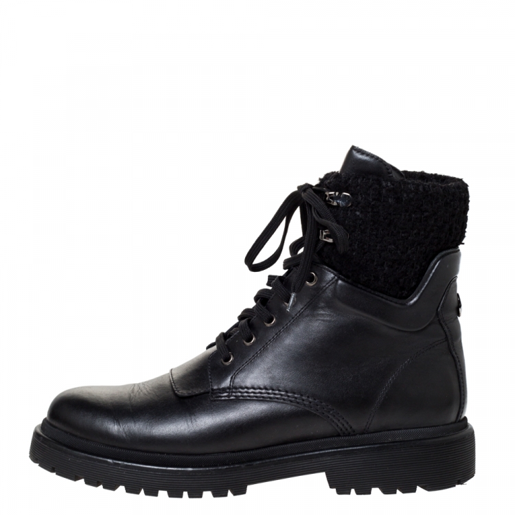 Moncler Black Leather And Wool Combat Boots Size 40 Moncler | TLC
