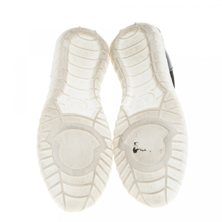 Pre Owned Moncler Black Leather And Knit Fabric Giroflee Paneled Slip On Sneakers Size 38