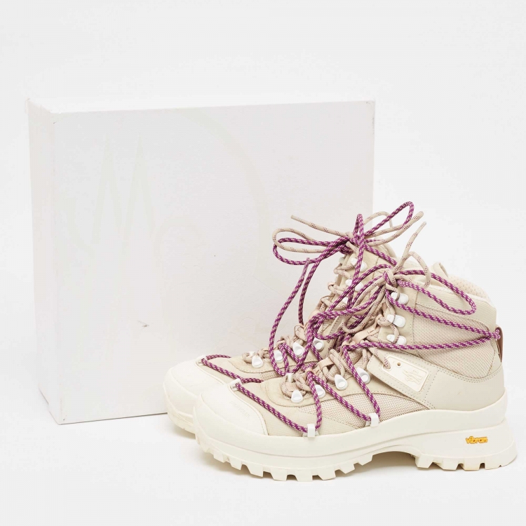 Pre Owned Moncler Beige Mesh and Leather Hiking Boots Size 40