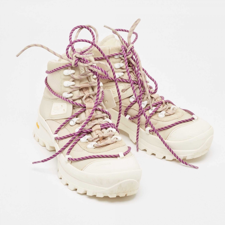 Pre Owned Moncler Beige Mesh and Leather Hiking Boots Size 40