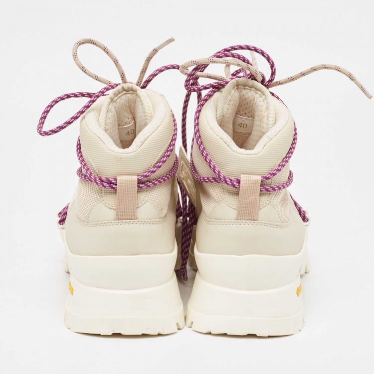 Pre Owned Moncler Beige Mesh and Leather Hiking Boots Size 40