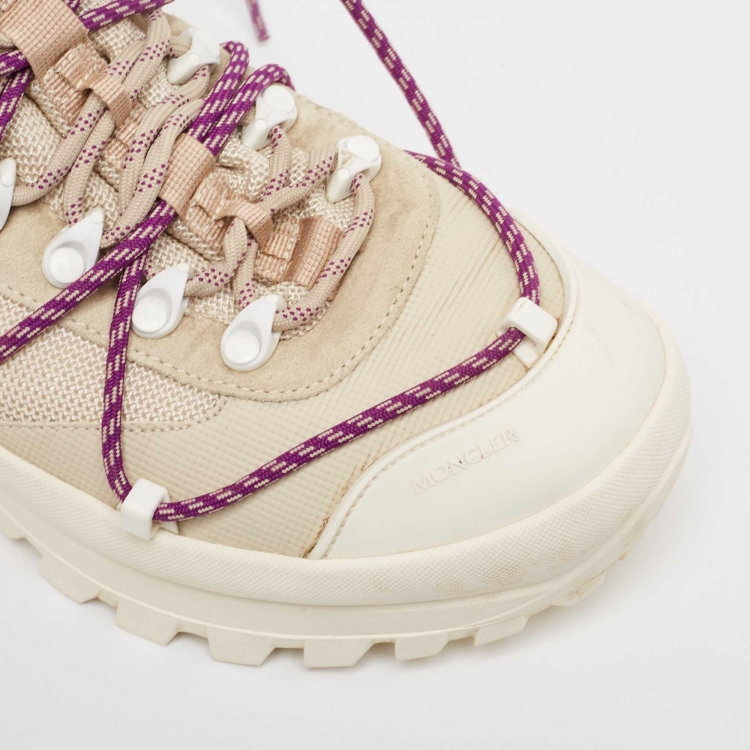 Pre Owned Moncler Beige Mesh and Leather Hiking Boots Size 40