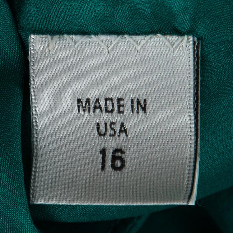 Pre Owned Monique Lhuillier FW'15 Emerald Silk Satin Draped Gown XL
