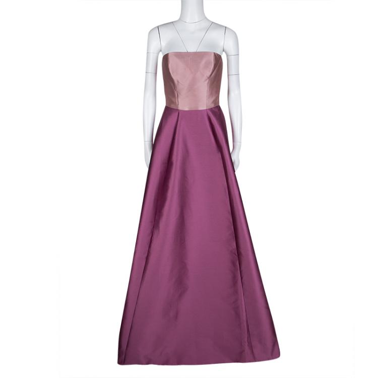 Monique Lhuillier Colorblock Strapless Silk Gown S Monique Lhuillier TLC