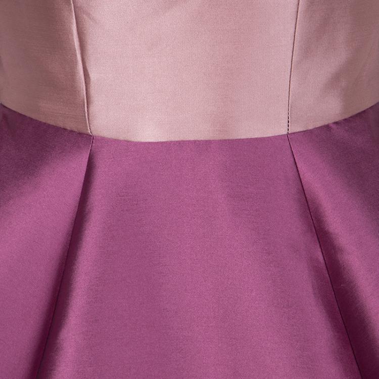 Pre Owned Monique Lhuillier Colorblock  Strapless Silk Gown S