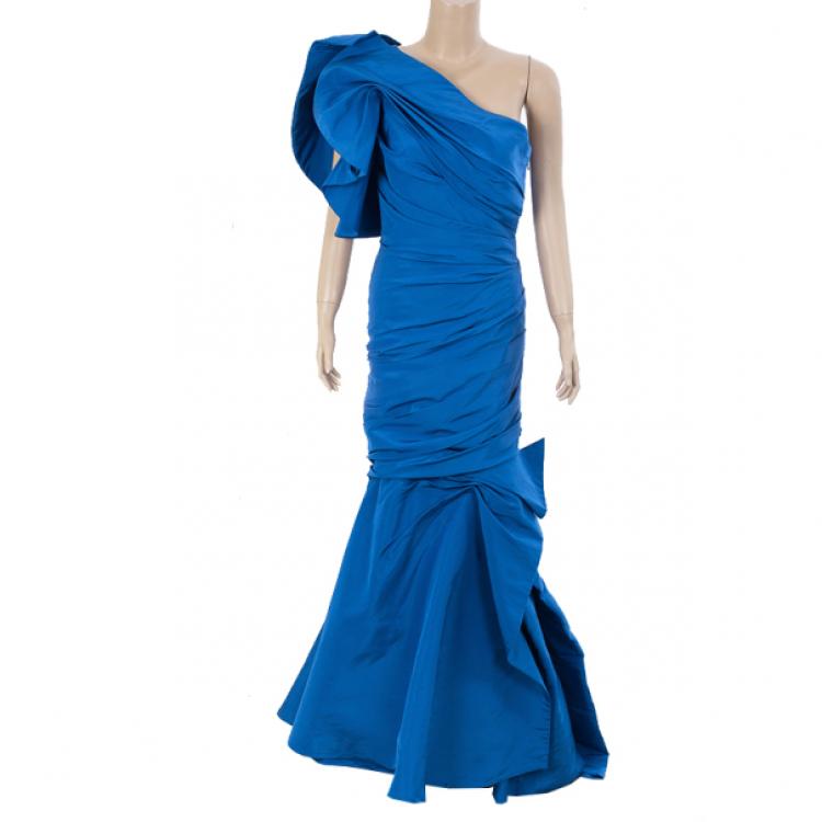Pre Owned Monique Lhuillier One Shoulder Silk Gown S