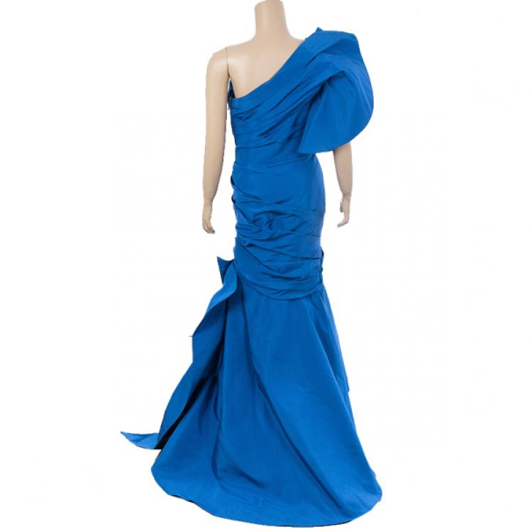 Pre Owned Monique Lhuillier One Shoulder Silk Gown S