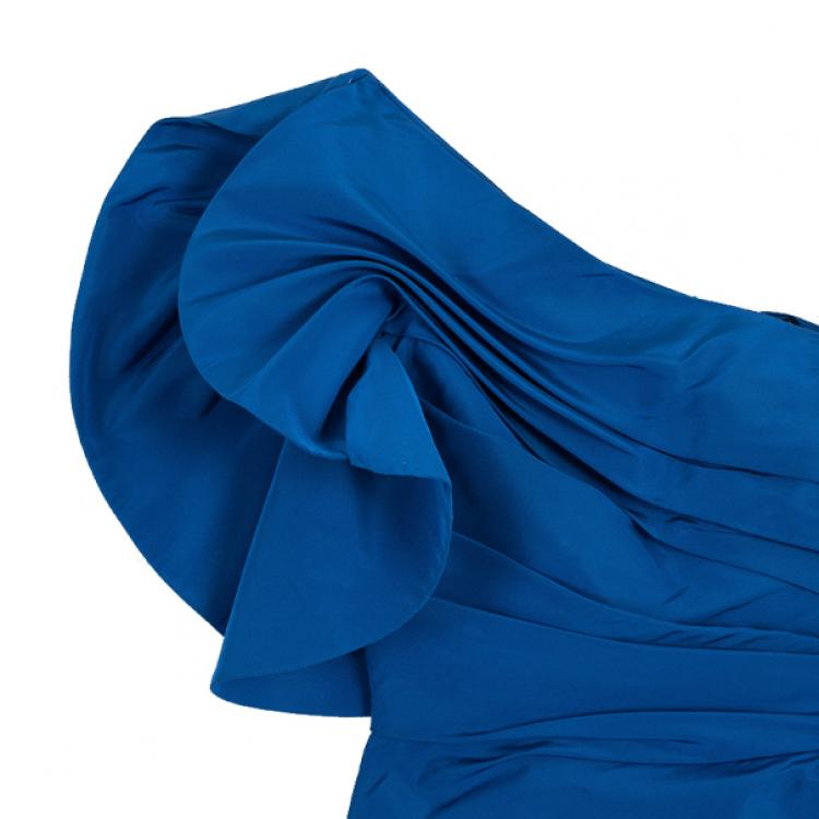 Pre Owned Monique Lhuillier One Shoulder Silk Gown S
