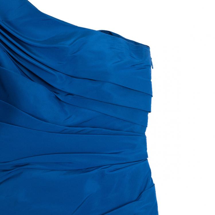 Pre Owned Monique Lhuillier One Shoulder Silk Gown S
