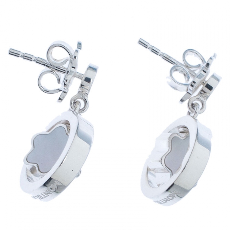 Pre Owned Montblanc Star Signet Mother Of Pearl Silver Dangle Stud Earrings