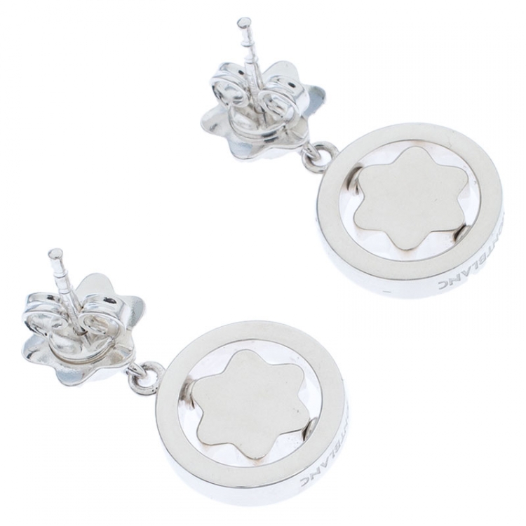 Pre Owned Montblanc Star Signet Mother Of Pearl Silver Dangle Stud Earrings