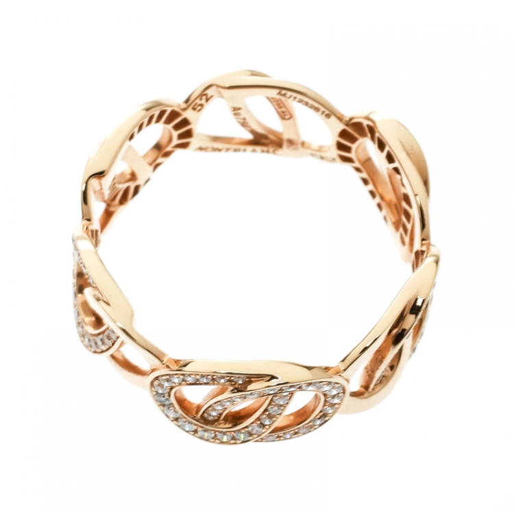 Pre Owned Montblanc Princesse Grace de Monaco Petal Intertwined Diamond 18k Rose Gold Band Ring Size 52