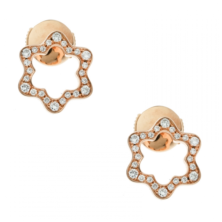 Pre Owned Montblanc Emblem 4810 Diamond 18k Rose Gold Stud Earrings
