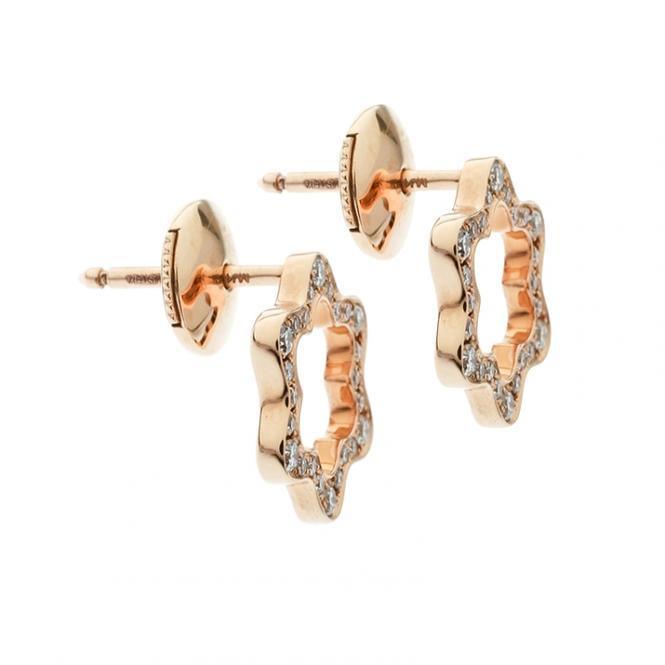 Pre Owned Montblanc Emblem 4810 Diamond 18k Rose Gold Stud Earrings