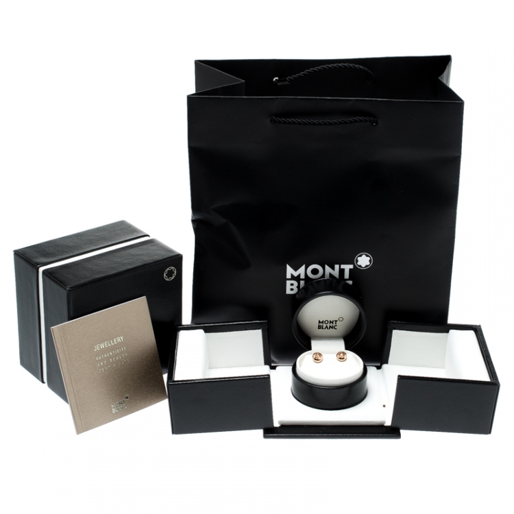 Pre Owned Montblanc Logo Diamond 18k Rose Gold Round Stud Earrings 