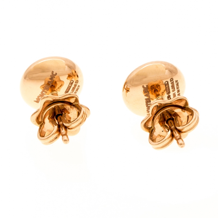 Pre Owned Montblanc Logo Diamond 18k Rose Gold Round Stud Earrings 