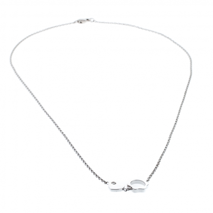 Pre Owned Montblanc Diamond 18k White Gold Heart Star Charm Necklace