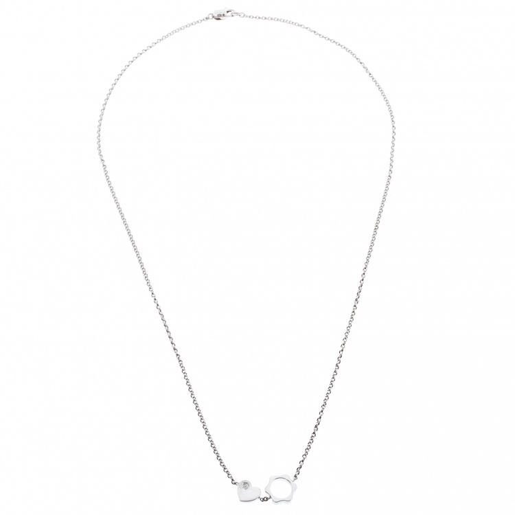 Pre Owned Montblanc Diamond 18k White Gold Heart Star Charm Necklace