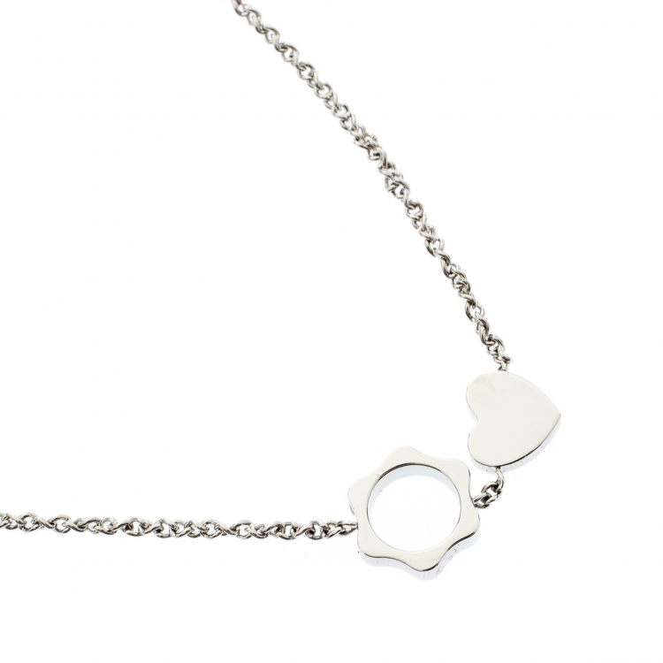 Pre Owned Montblanc Diamond 18k White Gold Heart Star Charm Necklace