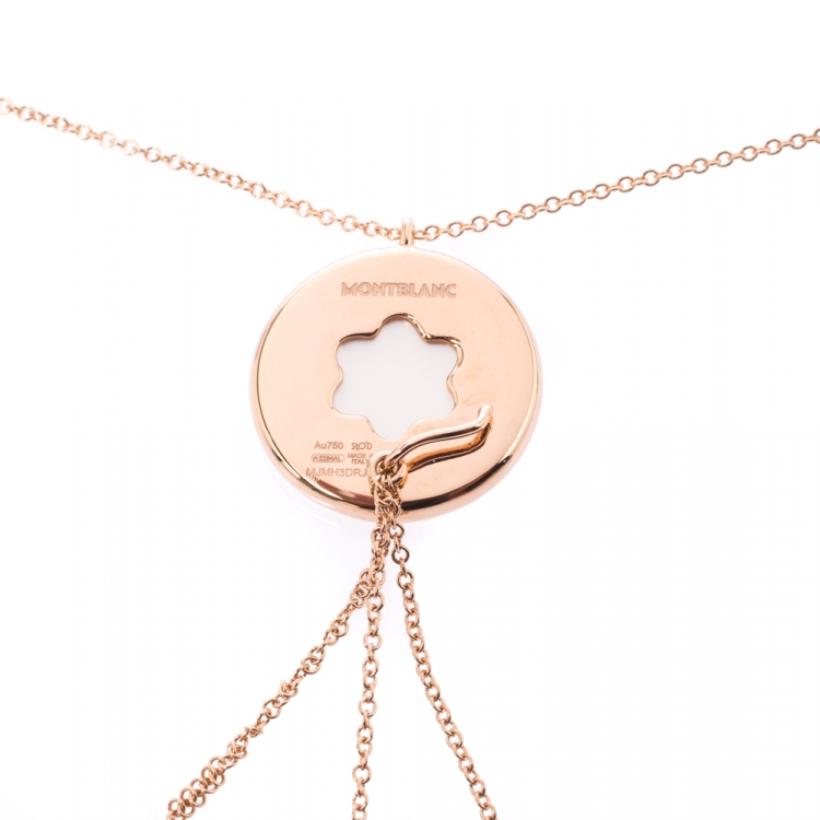 Pre Owned Montblanc Signet Mother of Pearl Diamond 18k Rose Gold Tassel Pendant Necklace