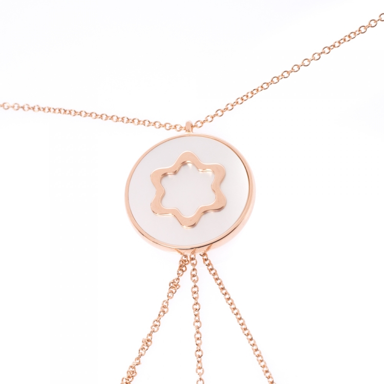 Pre Owned Montblanc Signet Mother of Pearl Diamond 18k Rose Gold Tassel Pendant Necklace