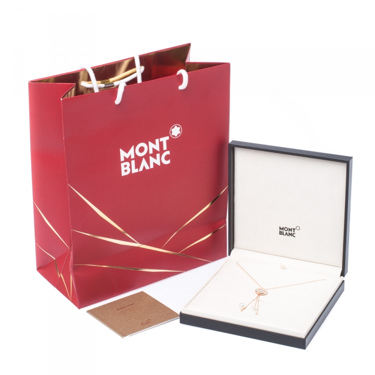 Pre Owned Montblanc Signet Mother of Pearl Diamond 18k Rose Gold Tassel Pendant Necklace