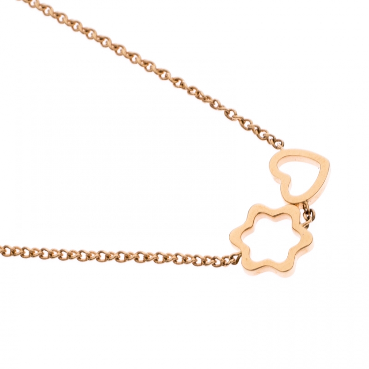 Pre Owned Montblanc Star Heart Charm 18k Rose Gold Necklace 