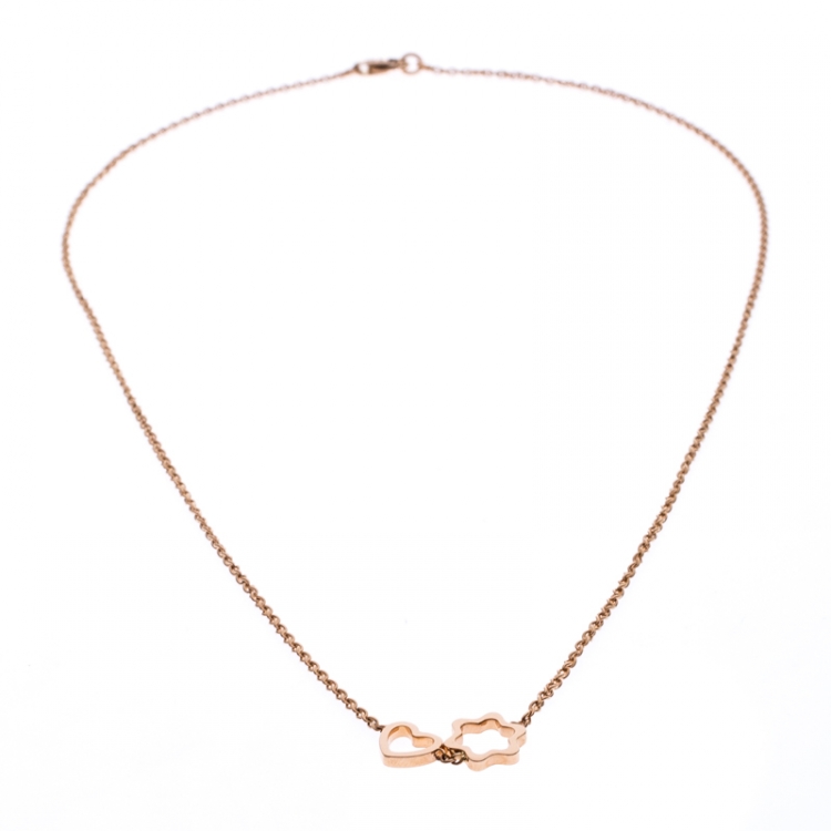 Pre Owned Montblanc Star Heart Charm 18k Rose Gold Necklace 