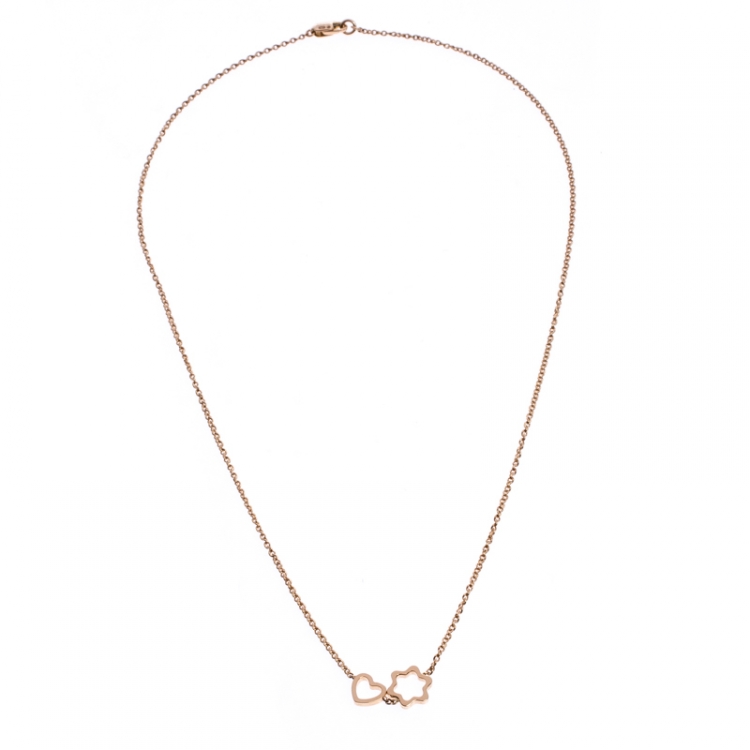 Pre Owned Montblanc Star Heart Charm 18k Rose Gold Necklace 