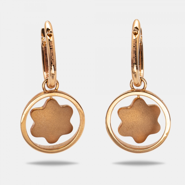 Pre Owned Montblanc Signet Rotating Emblem Mother of Pearl 18k Rose Gold Earrings 