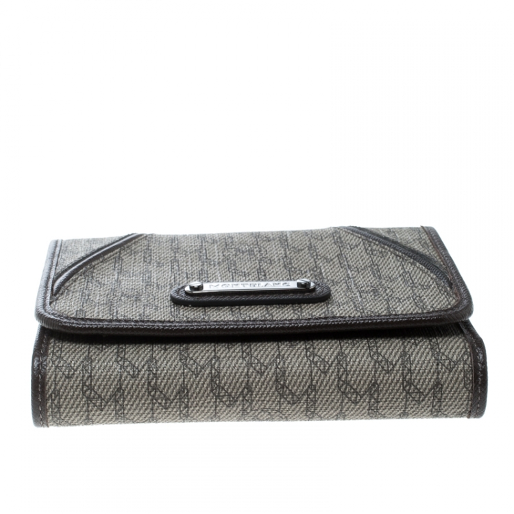 Pre Owned Montblanc Beige Signature Coated Canvas Wallet
