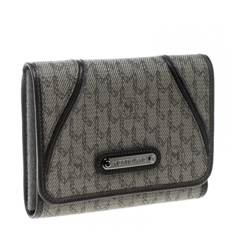 Pre Owned Montblanc Beige Signature Coated Canvas Wallet