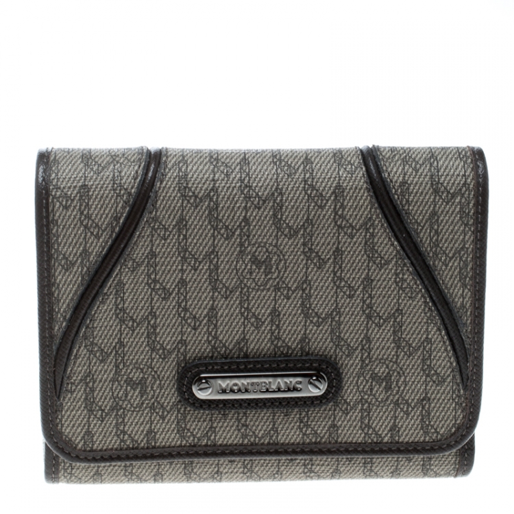 Pre Owned Montblanc Beige Signature Coated Canvas Wallet