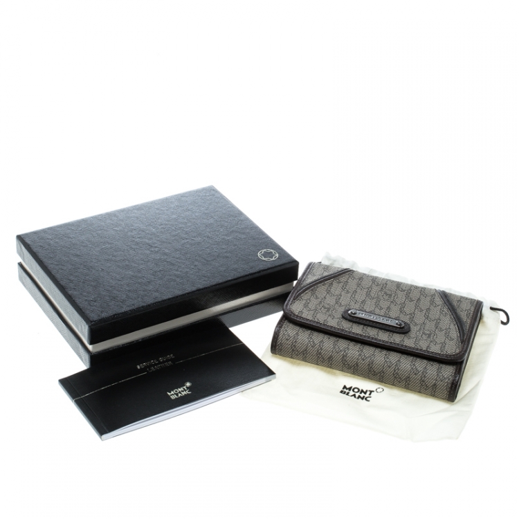 Pre Owned Montblanc Beige Signature Coated Canvas Wallet