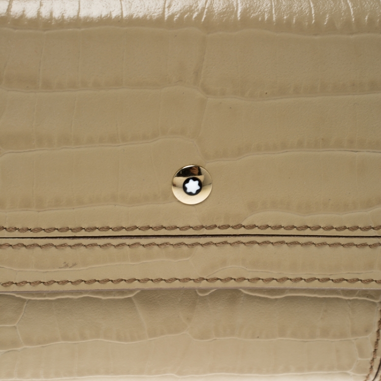 Pre Owned Montblanc Beige Croc Embossed Leather French Wallet