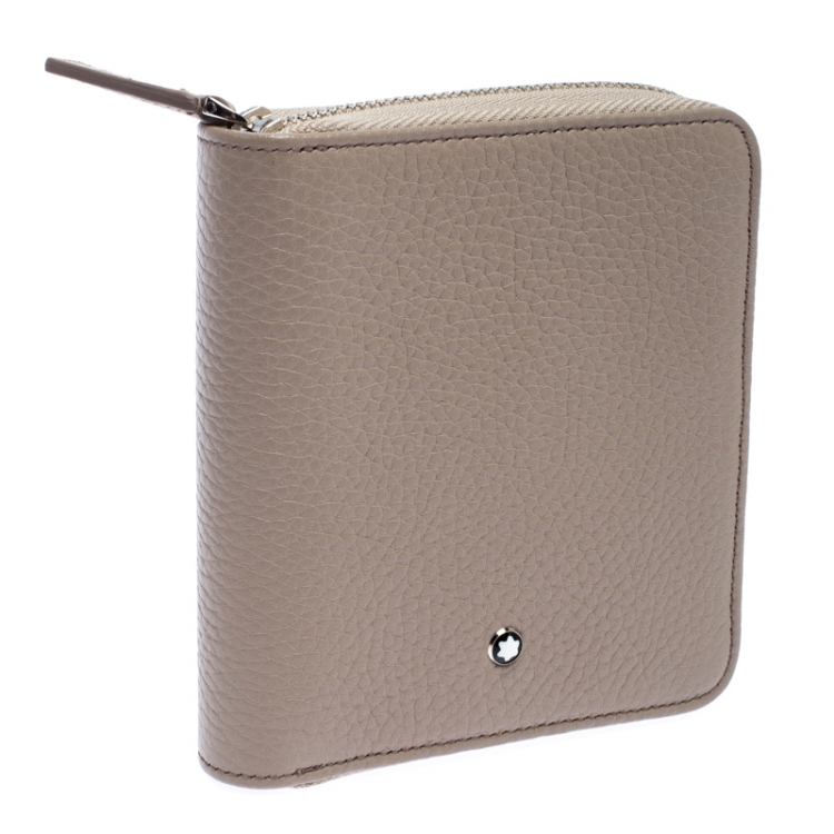 Pre Owned Montblanc Beige Leather Zip Around Wallet
