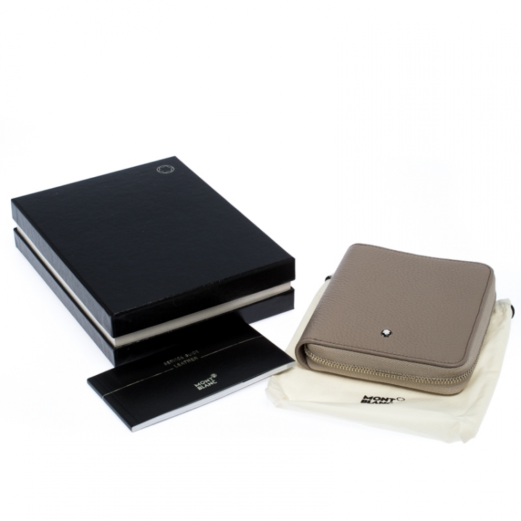 Pre Owned Montblanc Beige Leather Zip Around Wallet