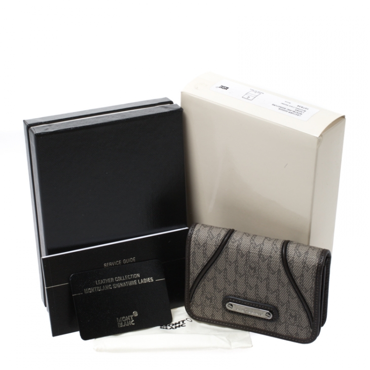 Pre Owned Montblanc Dark Brown/Beige Signature Coated Canvas Flap Card Holder