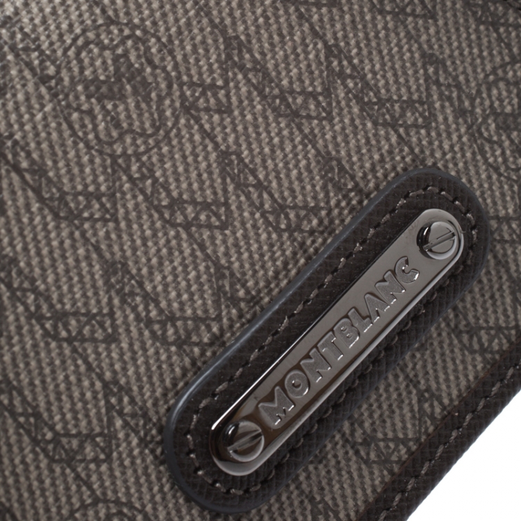 Pre Owned Montblanc Dark Brown/Beige Signature Coated Canvas Flap Card Holder