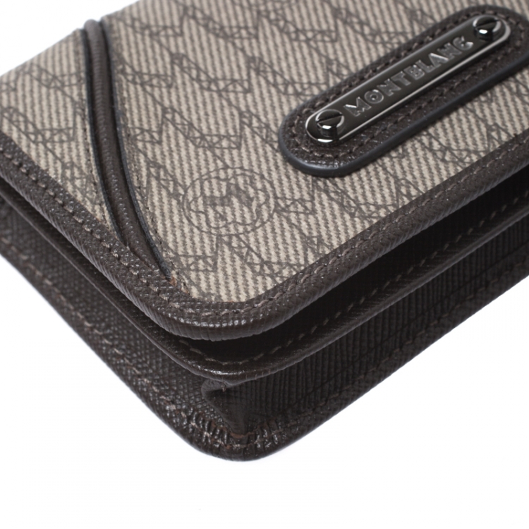 Pre Owned Montblanc Dark Brown/Beige Signature Coated Canvas Flap Card Holder