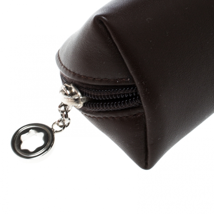 Pre Owned Montblanc Dark Brown Leather Lady Star Zip Pen Pouch
