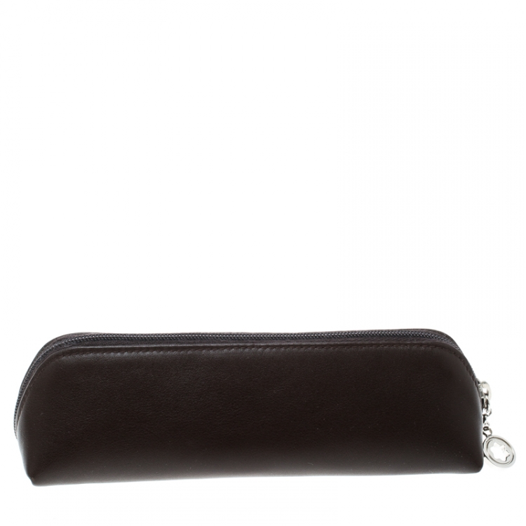 Pre Owned Montblanc Dark Brown Leather Lady Star Zip Pen Pouch