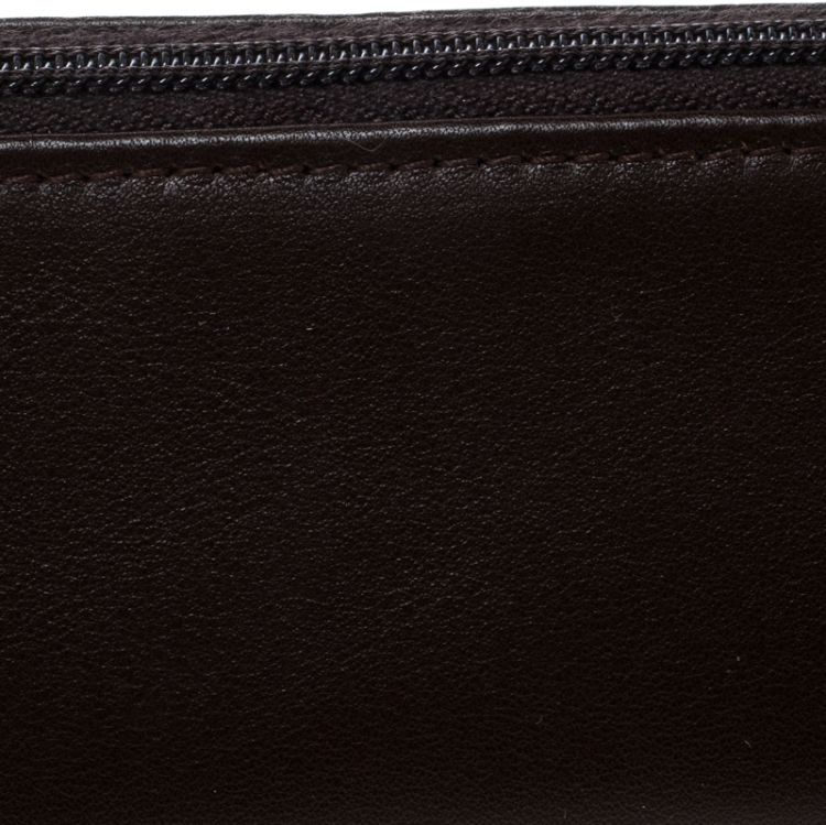 Pre Owned Montblanc Dark Brown Leather Lady Star Zip Pen Pouch