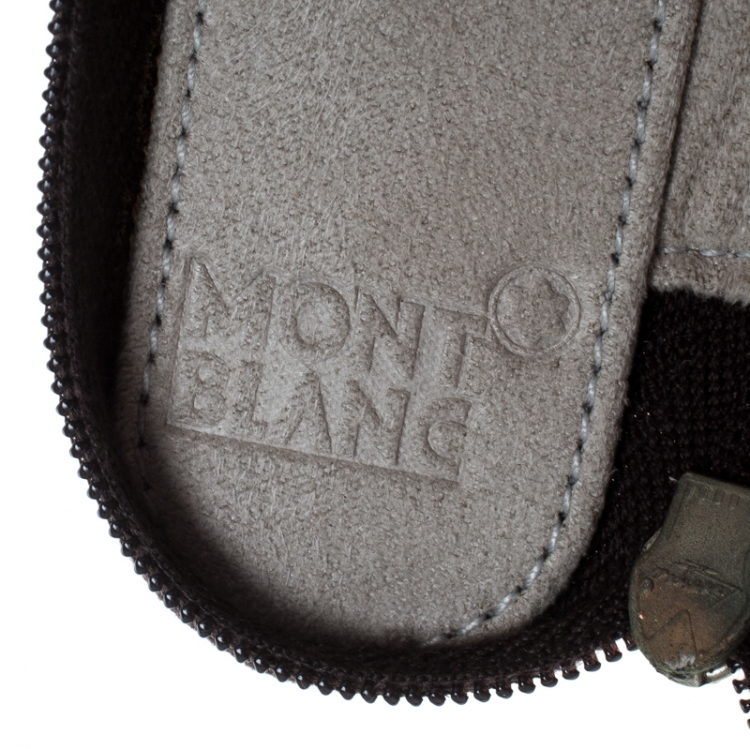 Pre Owned Montblanc Choco Brown Leather Single Zip Pen Pouch