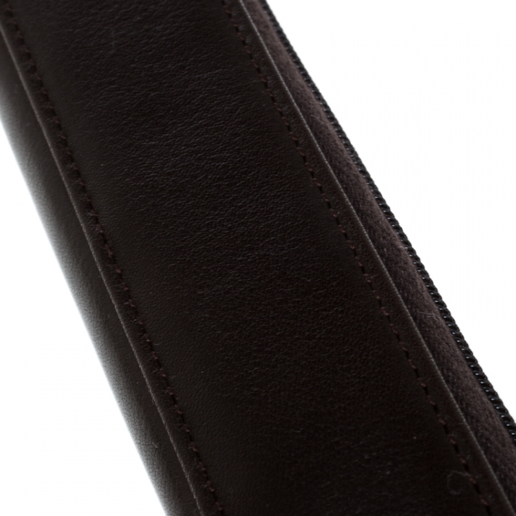 Pre Owned Montblanc Choco Brown Leather Single Zip Pen Pouch