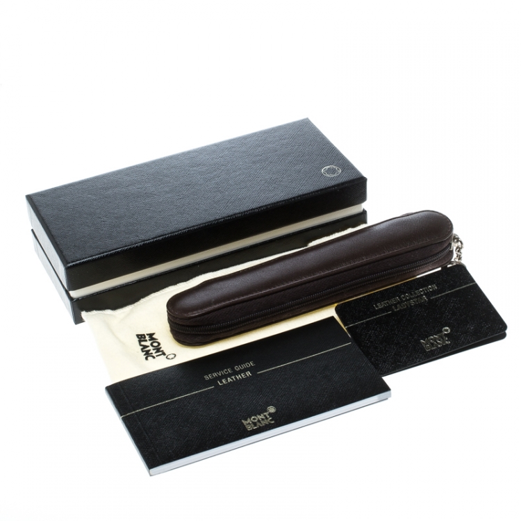 Pre Owned Montblanc Choco Brown Leather Single Zip Pen Pouch